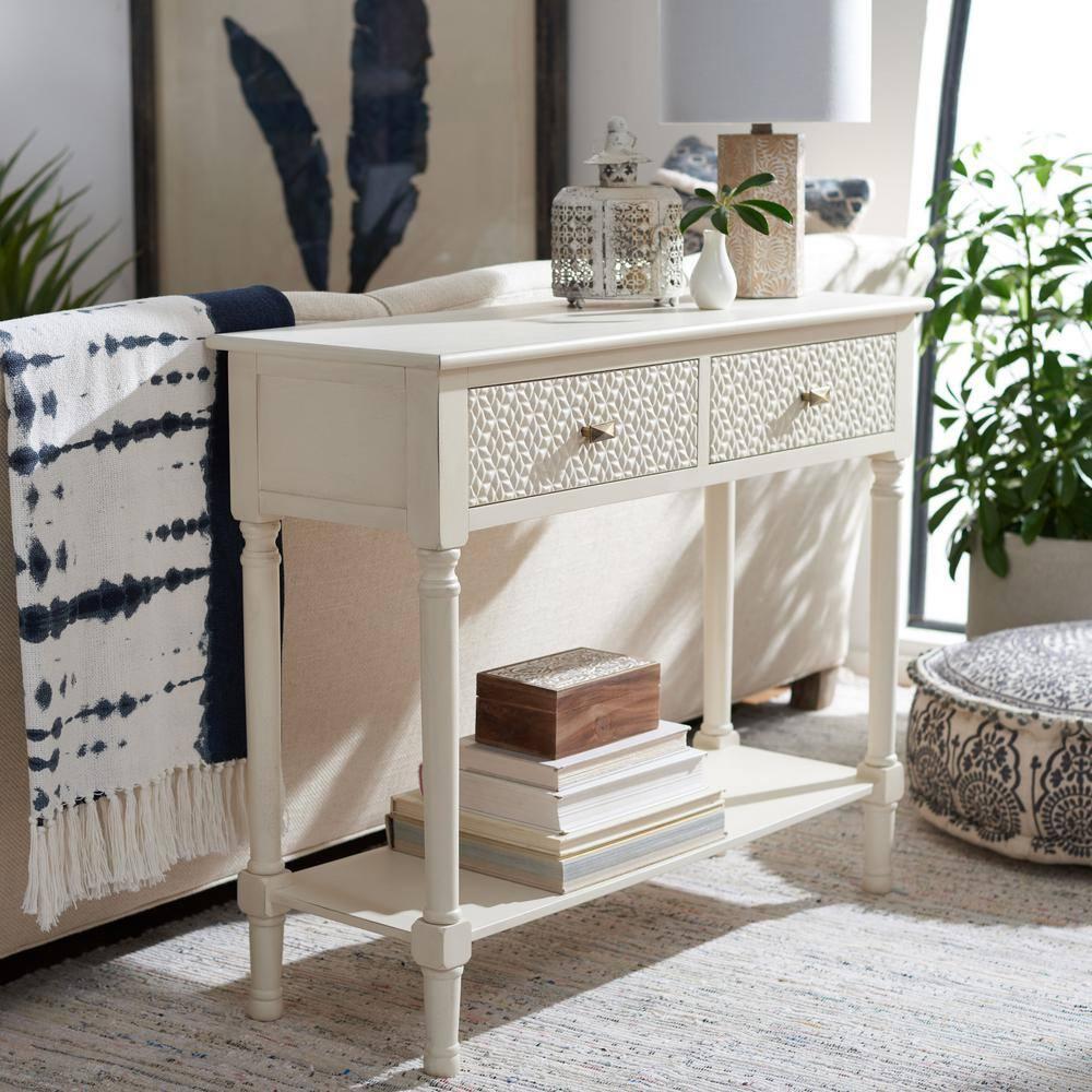 SAFAVIEH Halton Modern 2 Drawer Console Table, Distressed White