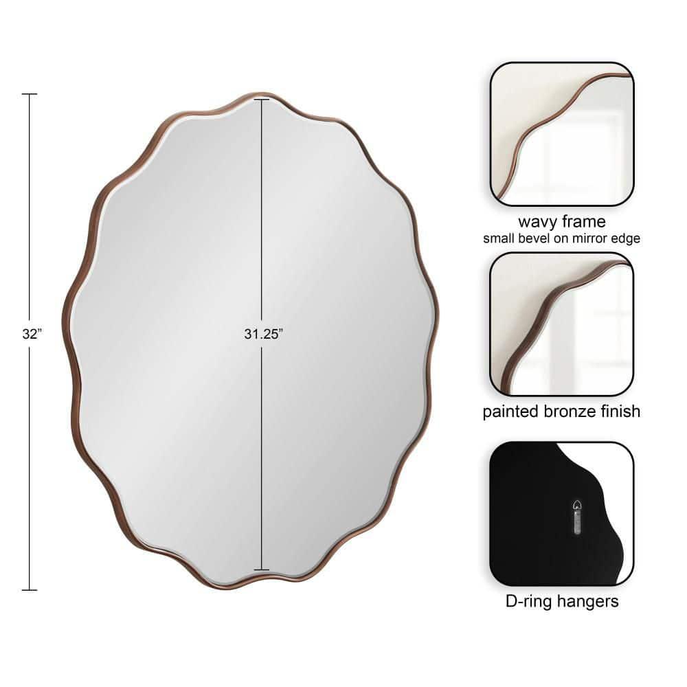 Kate and Laurel Viona Modern Scalloped Round Mirror, 32 Inch Diameter, Bronze, Decorative Circle Bathroom Mirror for Over Sink with Unique Rippled Edge for Wavy Wall Decor Accent