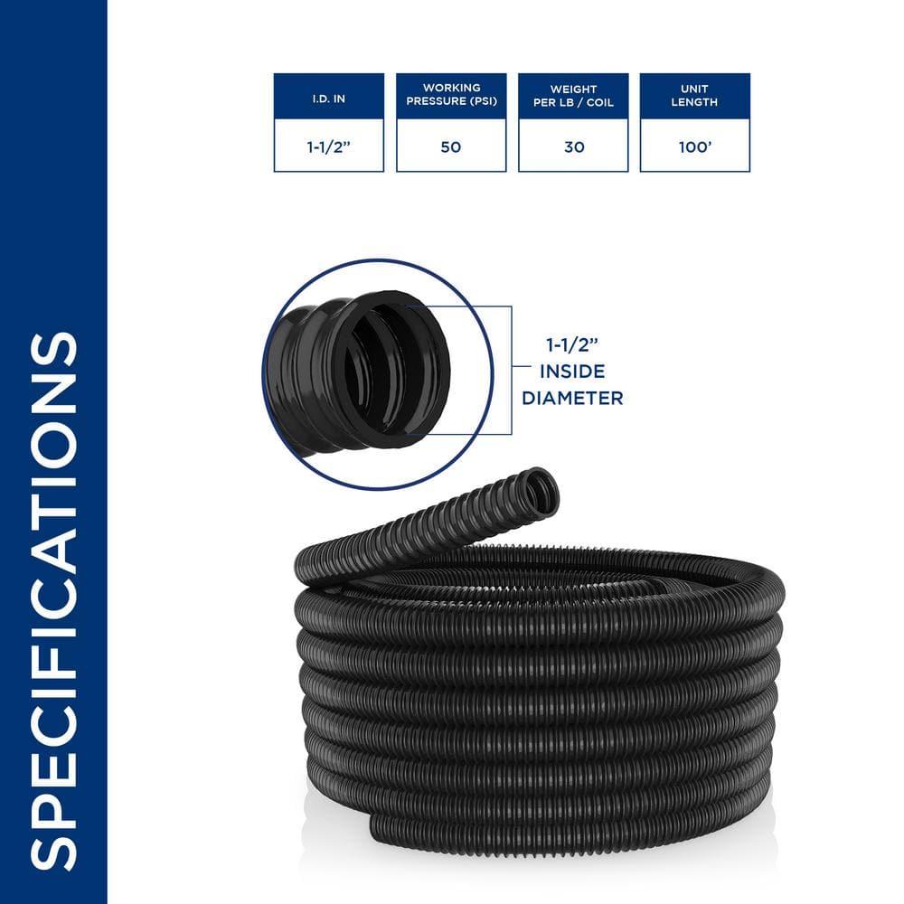1.5" x 100' Kink Free Heavy Hose Black - Alpine Corporation