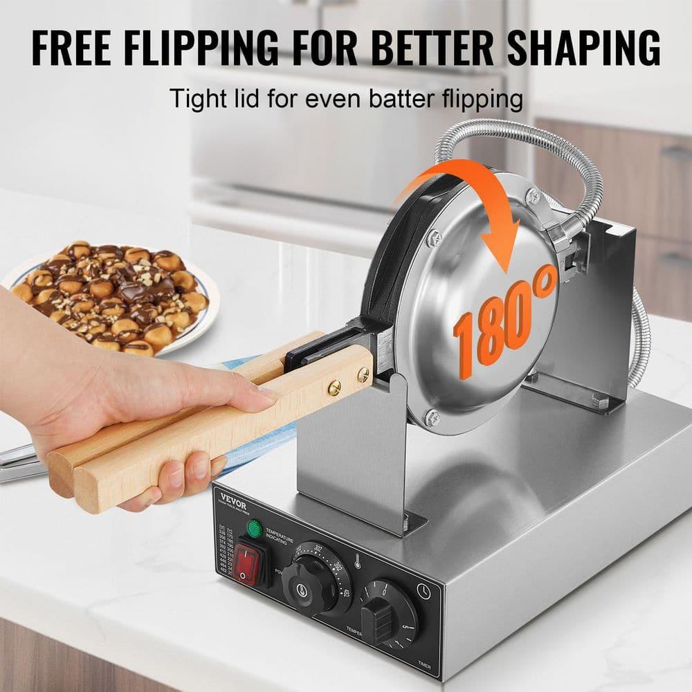 VEVOR Commercial Bubble Waffle Maker, 1400W Egg Bubble Puff Iron w/ 180° Rotatable 2 Pans & Wooden Handles, Stainless Steel Baker w/Non-Stick Teflon Coating, 50-250℃/122-482℉ Adjustable