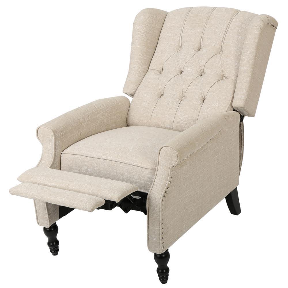 Walter Light Beige Fabric Recliner Club Chair - Christopher Knight Home: Elegant Tufted Wingback, Nailhead Trim, Polyester Upholstery