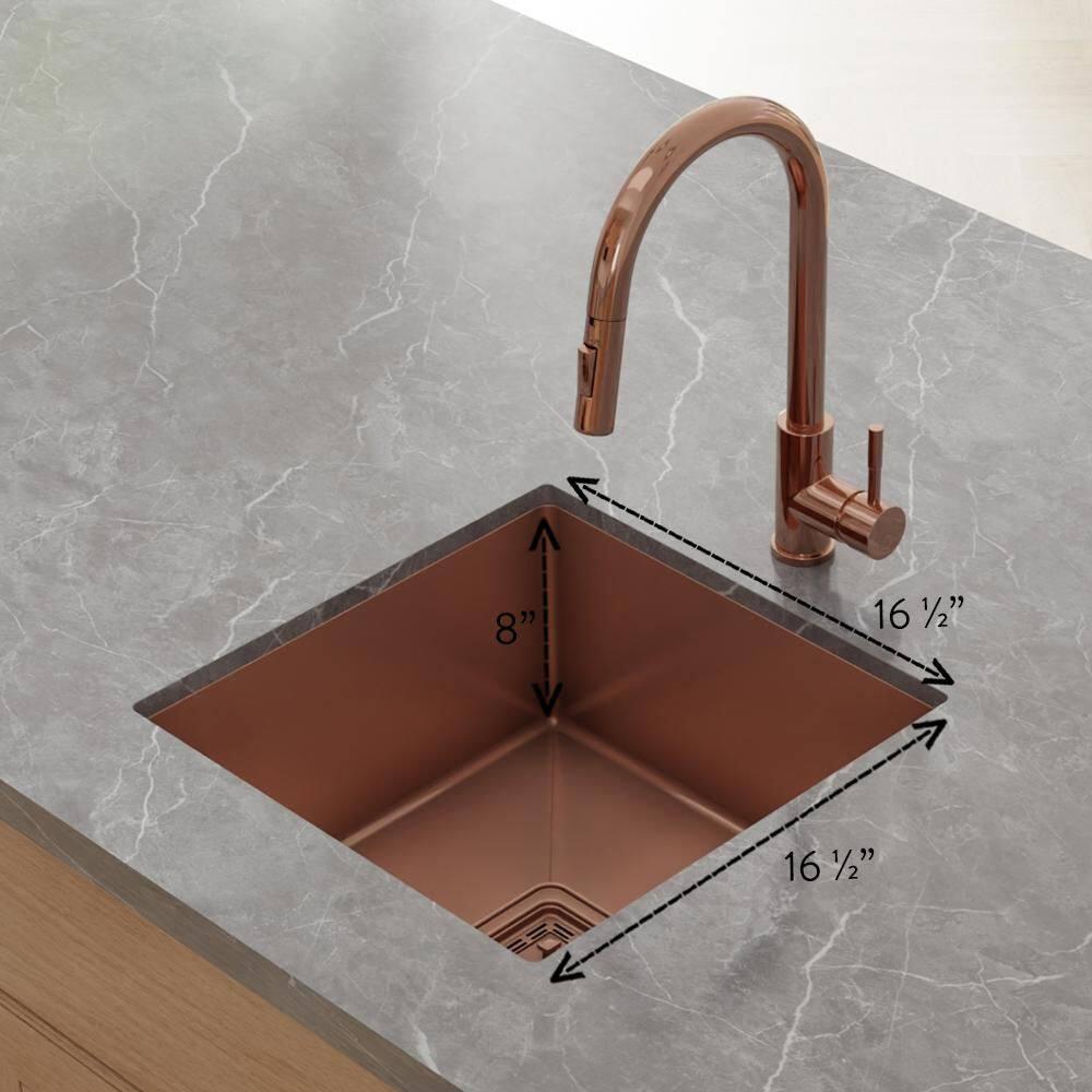 Strictly Sinks Undermount Copper Kitchen Sink – 18 Inch Single Bowl Bar Prep Sink 16 Gauge Stainless Steel