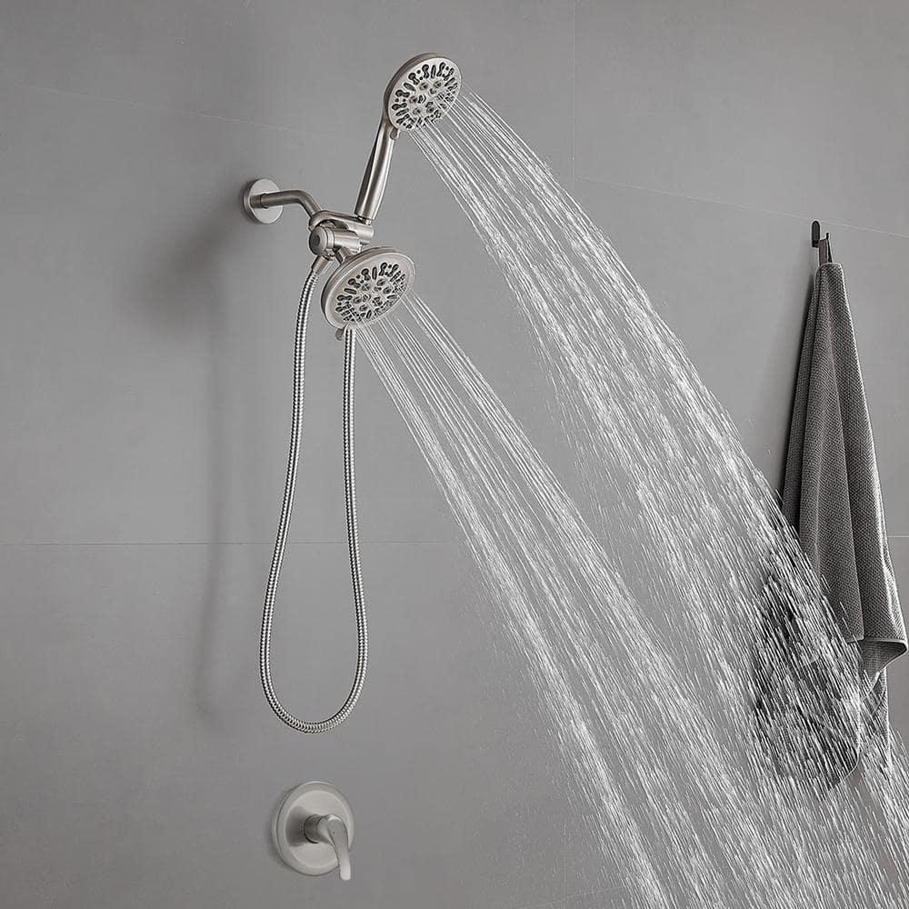 Single Handle 1-Spray Round Rain Shower Faucet Combo Set with Dual Function Pressure Balance Valve