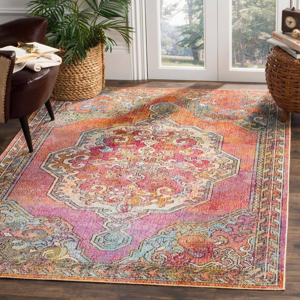 Crystal CRS502 Power Loomed Area Rug - Orange/Light Blue - 8'x10' - Safavieh.