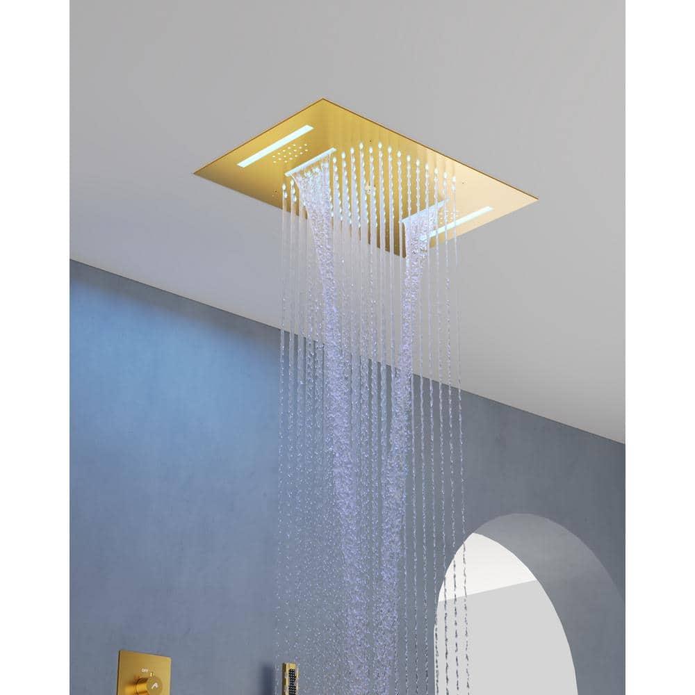 Music Thermostatic Shower System,Dual Showerheads with LED Mood Lighting