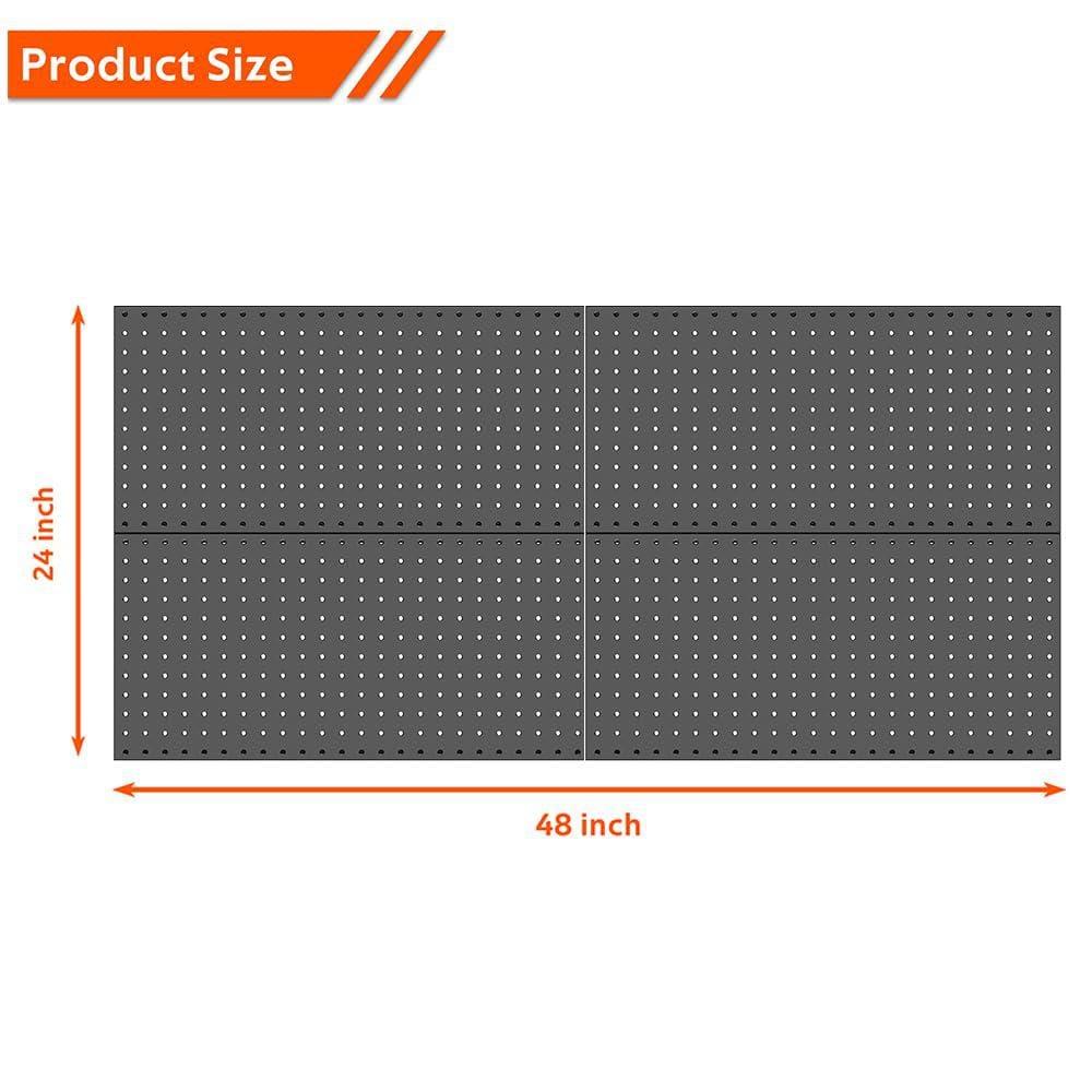 4 Pack Metal Pegboard Panels 24" x 12" Black Heavy Duty Steel Pegboard Wall Organizer, Garage Utility Tools Pegboard Storage System for Workbench, Shop, Shed Modular Peg Board Organizer Board Kit