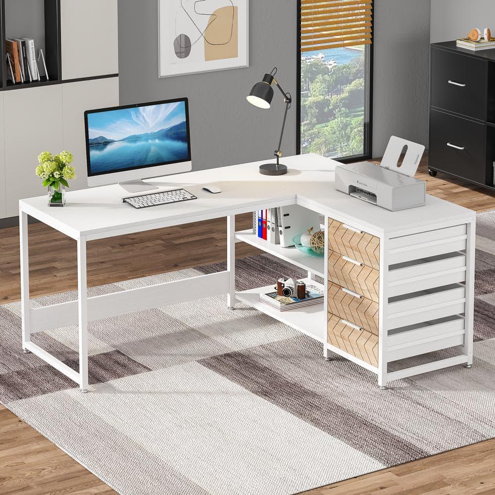 Tribesigns 59" L-Shaped Computer Desk, Reversible Corner Office Desk for Home Office, White