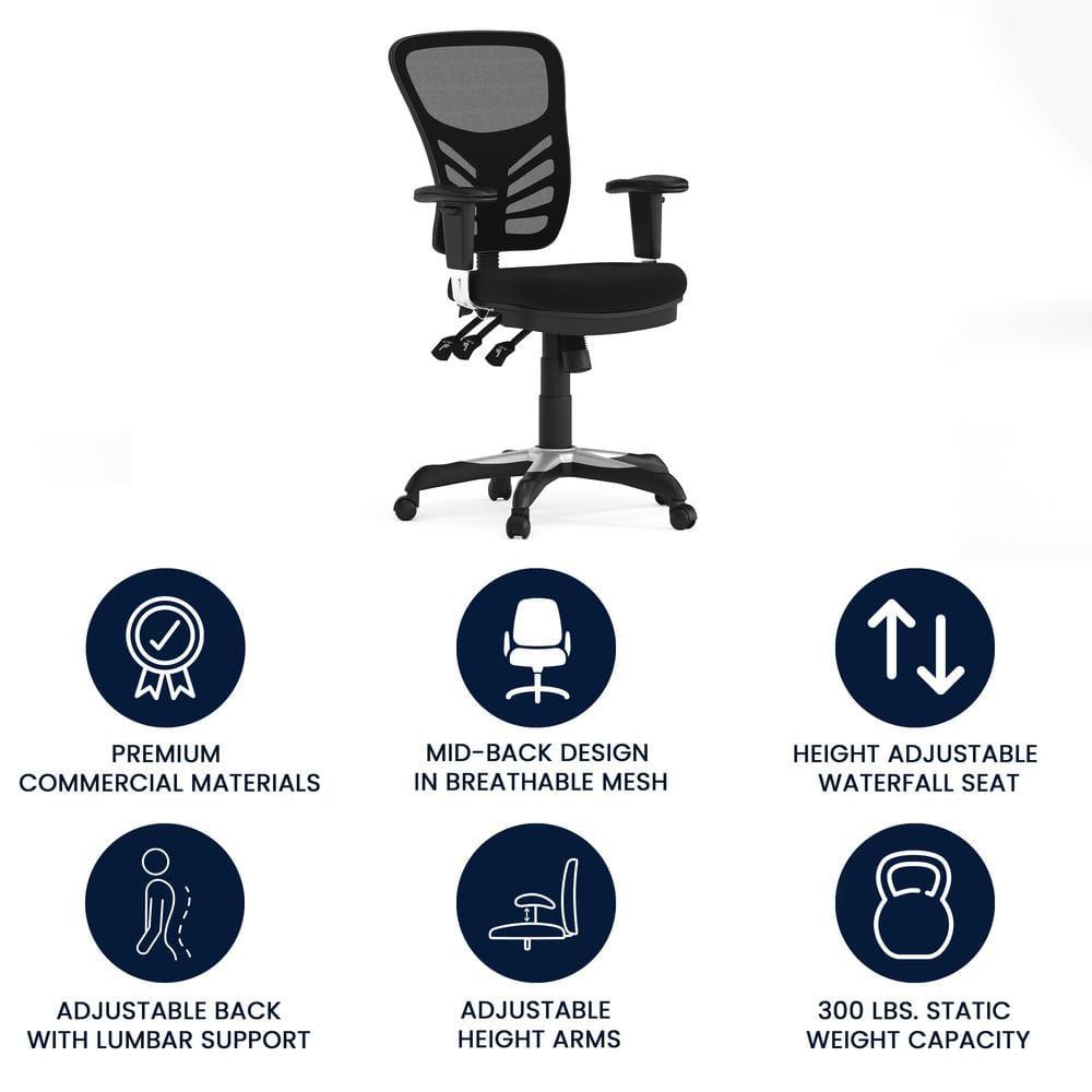 Flash Furniture Nicholas Ergonomic Mid-Back Swivel Office and Gaming Chair, Black