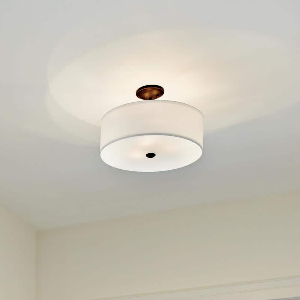 Kichler Shailene 18" 3 Light Olde Bronze Semi-Flush Mount Light with Microfiber Shade