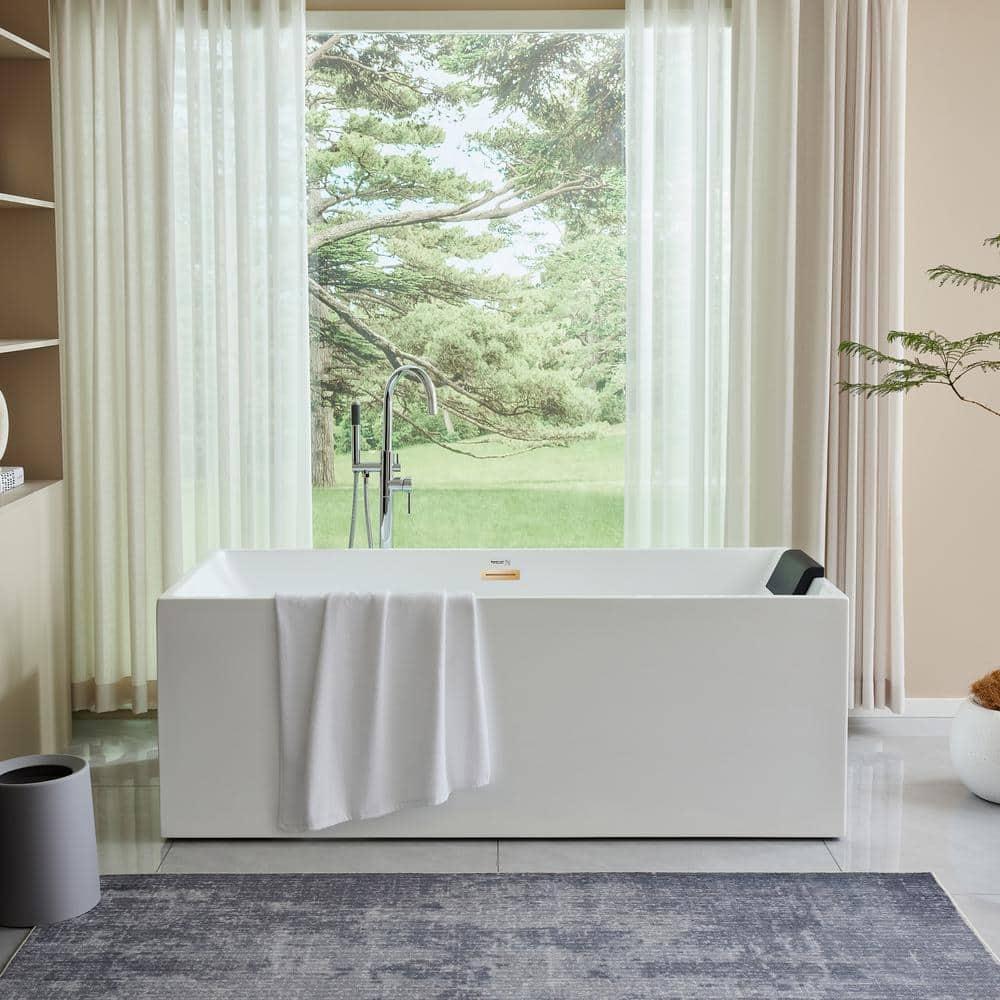 Vanity Art 67" Acrylic Freestanding Soaking Bathtub with Overflow and Pop-up Drain