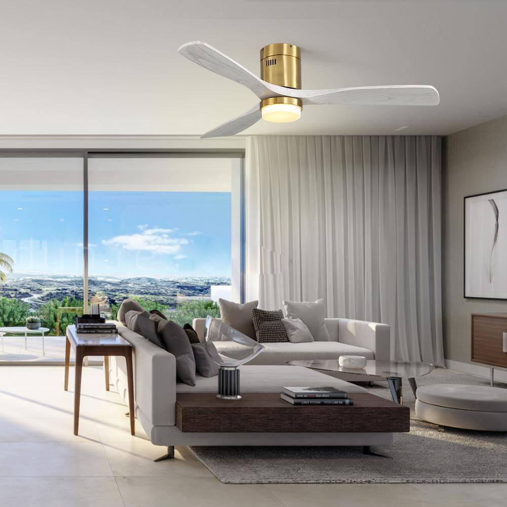 52" Modern Ceiling Fan without Light, Remote Control and Reversible DC Motor Included White with Light Wood-grain