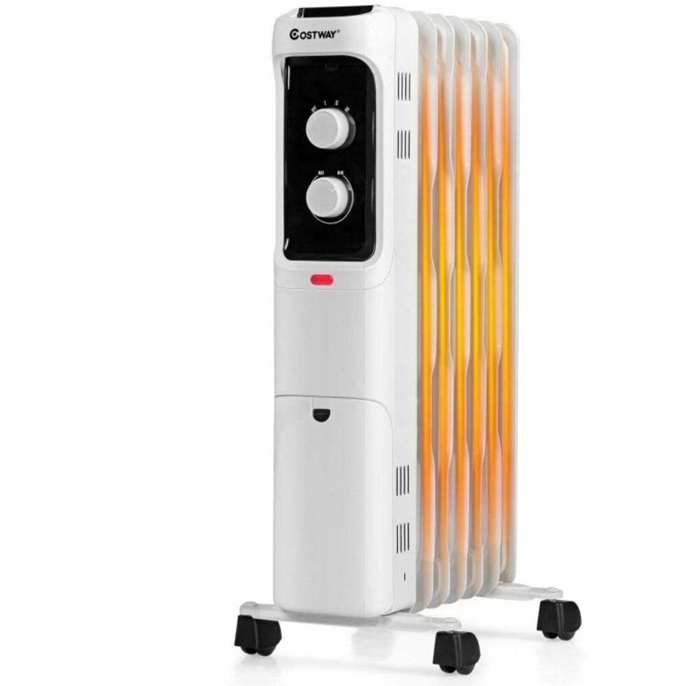 Costway 1500W Oil Filled Heater Portable Radiator Space Heater w/ Adjustable Thermostat White