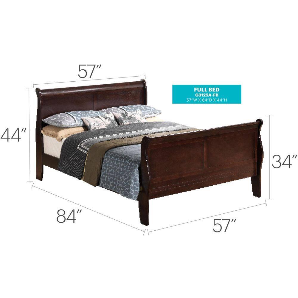 Passion Furniture PF-G3125A-FB Louis Philippe Sleigh Bed with High Footboard, Cappuccino - Full Size