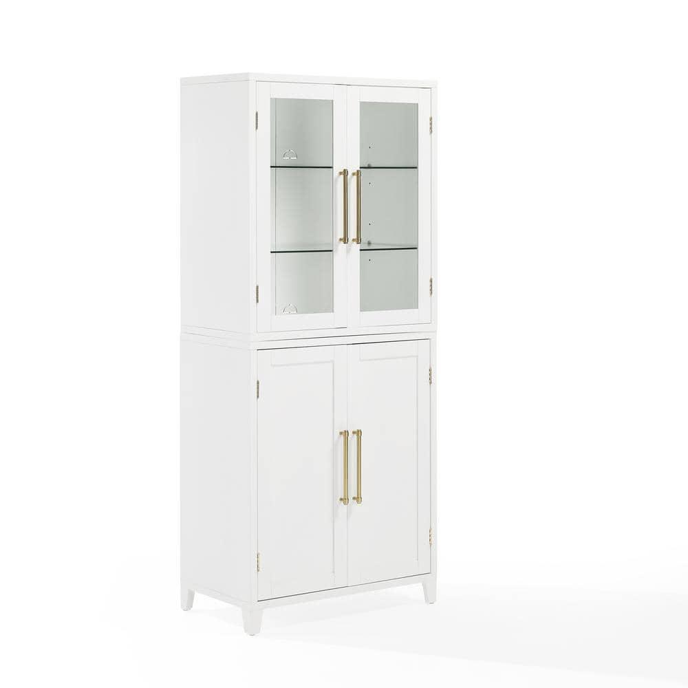 Crosley 70" Roarke Pantry Storage Cabinet with Glass Door Hutch White