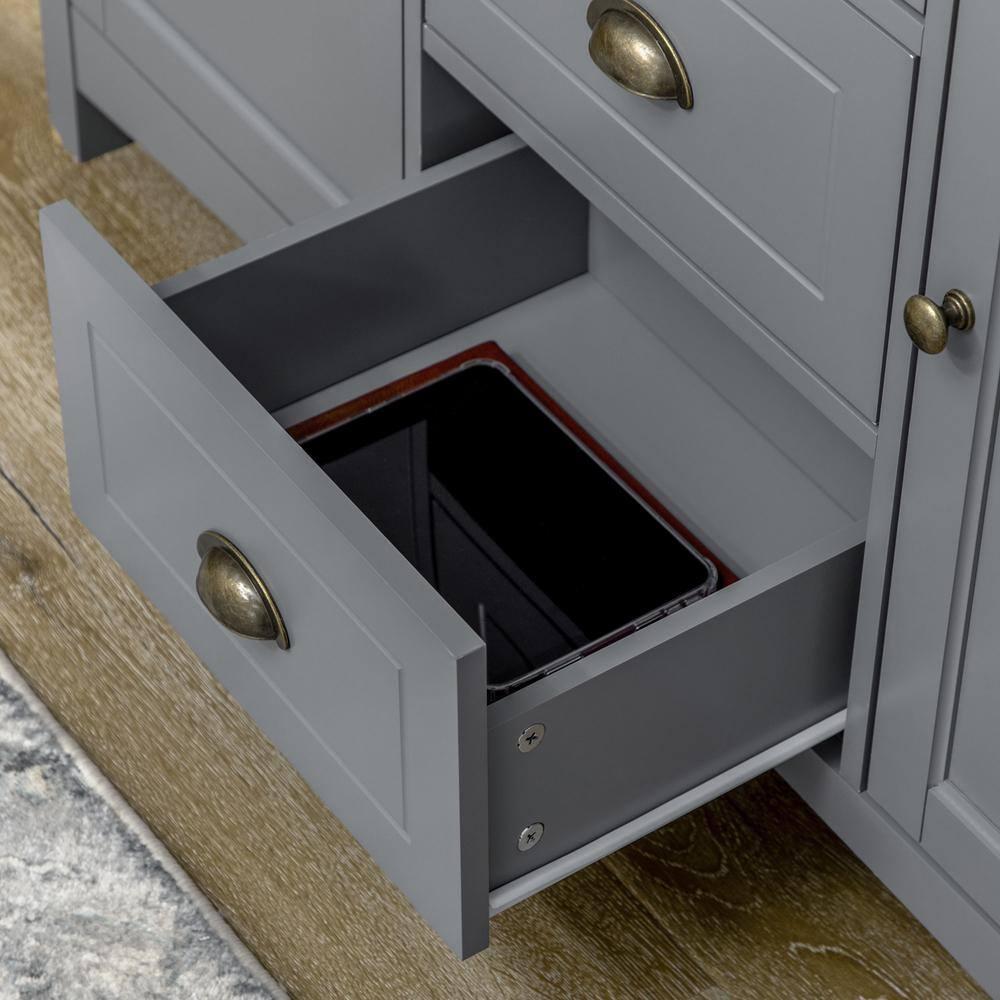 HOMCOM Buffet Cabinet with 3 Storage Drawers and Adjustable Shelves, 2 Door Sideboard with Rubber Wood Top, Coffee Bar for Living Room, Gray