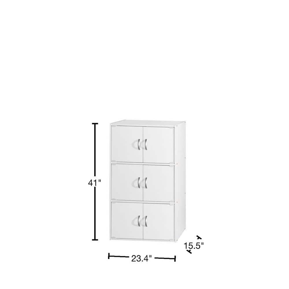 Hodedah 3-Shelf, 6-Door Multipurpose Cabinet, White