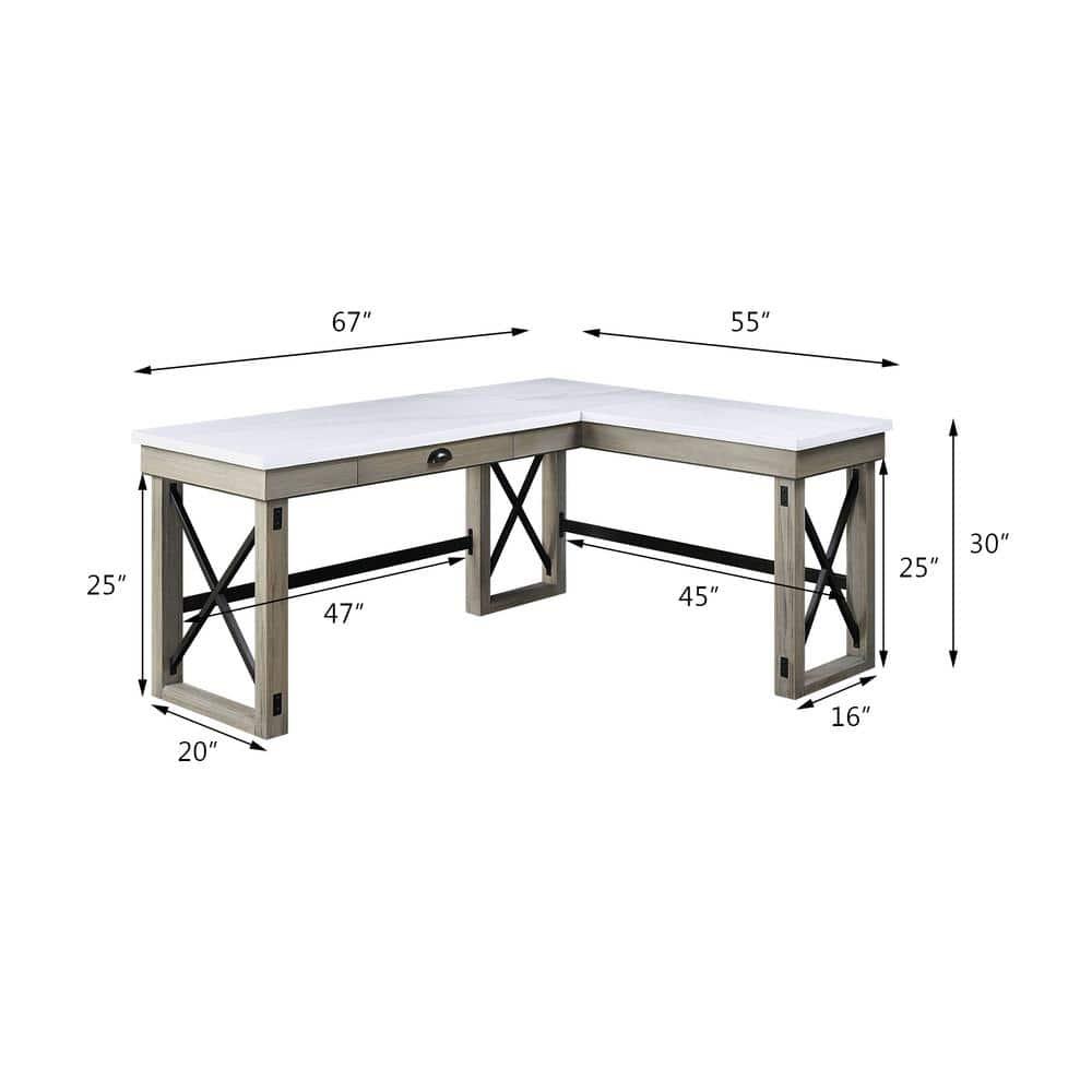 67" Talmar Marble Top Writing Desk with File Drawer, Wood Base - Acme Furniture