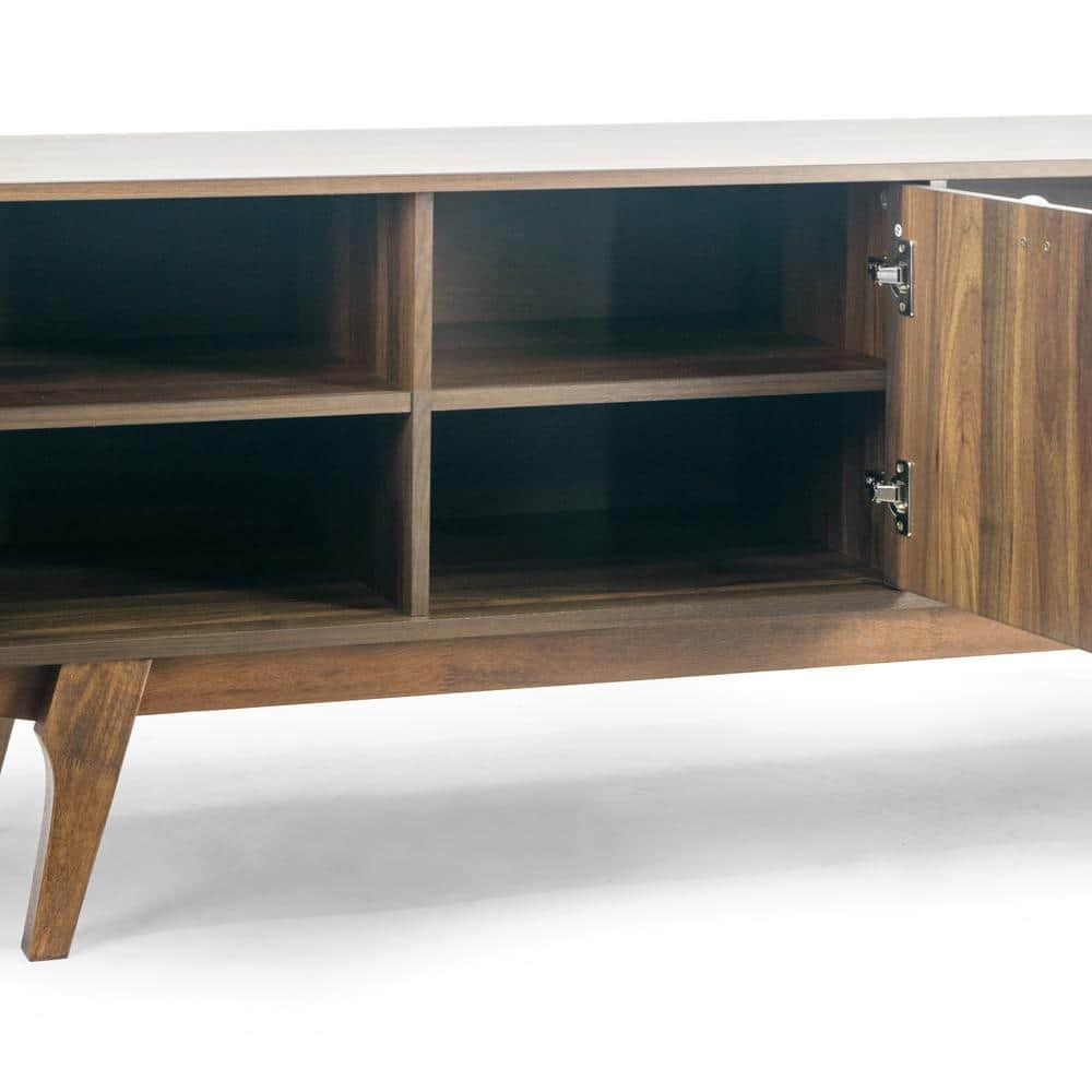Glamour Home Anona 71" Wood TV Stand with 2 Cabinets and Open Shelves in Walnut