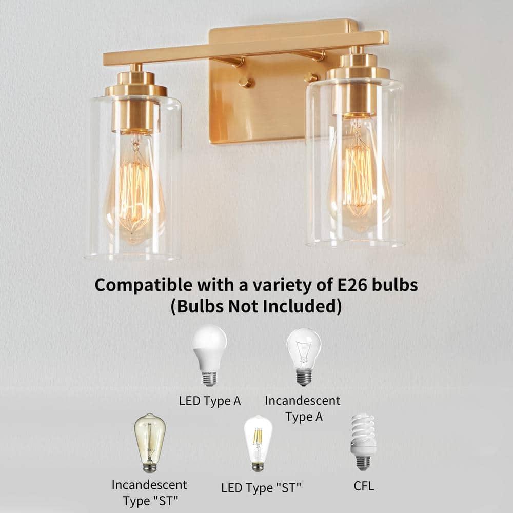 Kawoti  2-Light Dimmable Bathroom Vanity Light with Clear Glass Shade Antiqued Brass