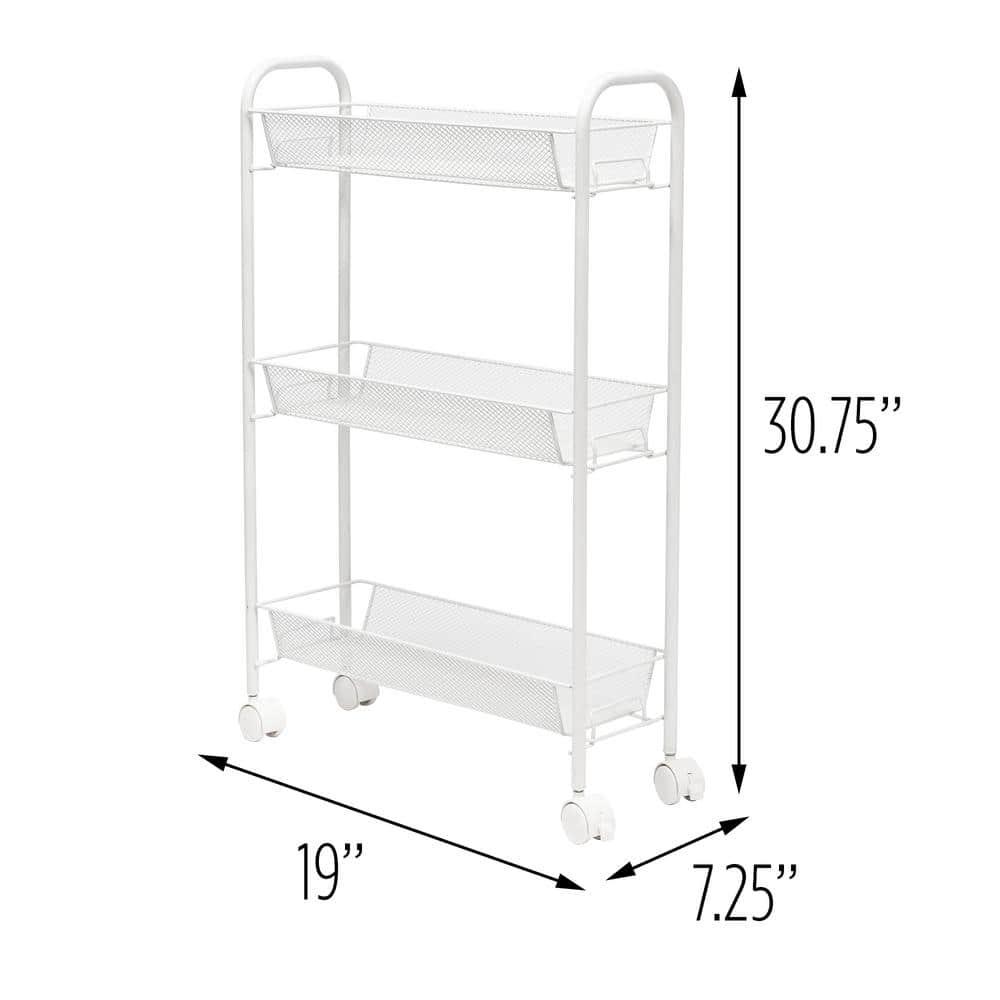 Slim 3-Tier Wire Rolling Storage Cart