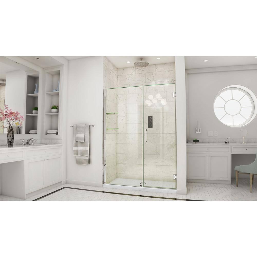 DreamLine Unidoor 57" W x 72" H Hinged Frameless Shower Door and Fixed Panel with ClearMax Glass Treatment SHDR-20577210-01