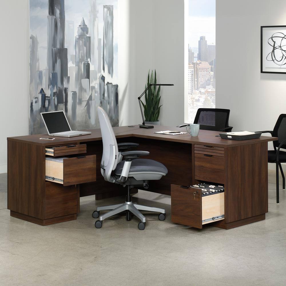 Executive Corner L-Desk in Spiced Mahogany with Filing Drawers