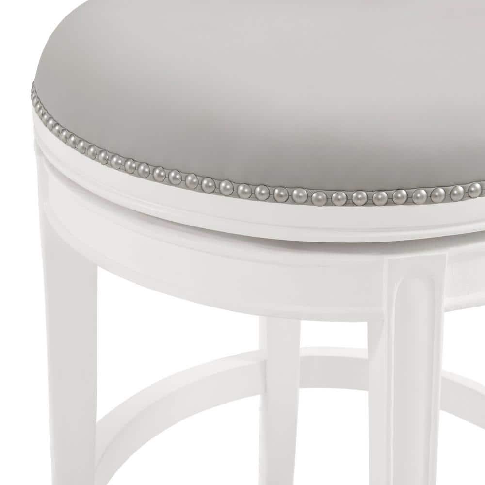 Hanover Swivel Counter Height Bar Stool, 26-Inch Seat Height, White and Gray, Solid Rubberwood Frame with Faux Leather Upholstery, Nailhead Trim, Memory Return Swivel Mechanism
