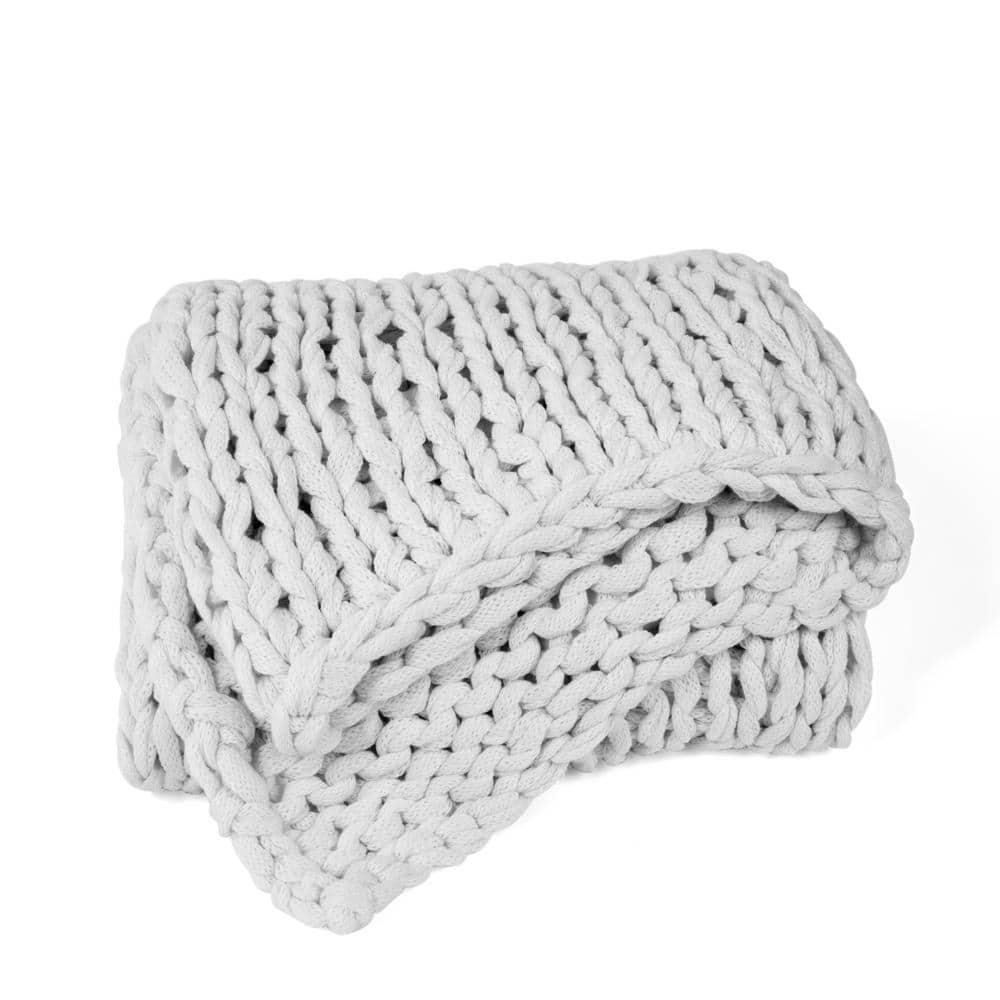 Comfort Canopy - Throw Blanket, Light Gray Chunky Soft Acrylic Hand-Knit