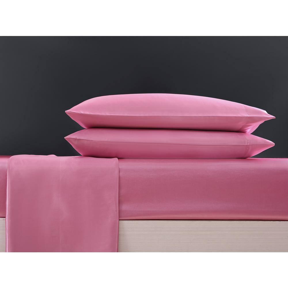 Twin Solid Satin Sheet Set Pink - Betseyville