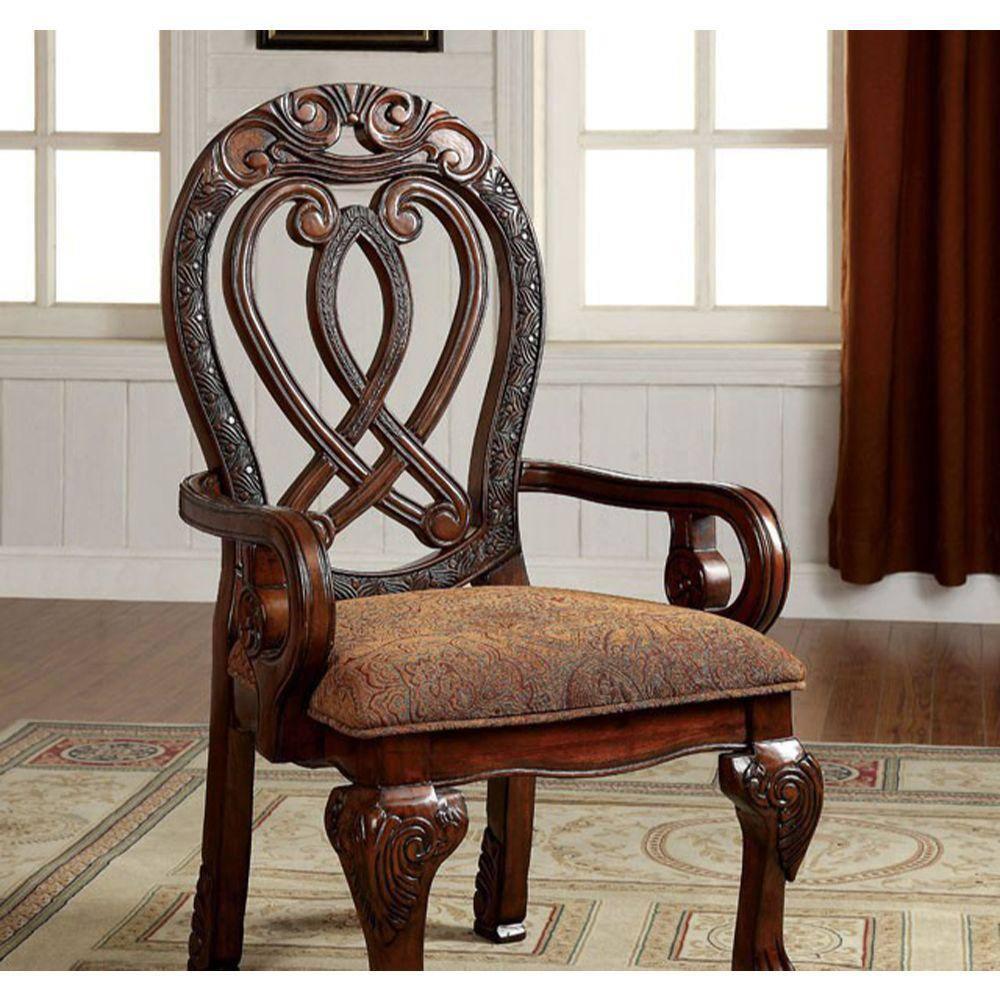 Benzara Wyndmere Traditional Arm Chair, Cherry Finish, Set of 2