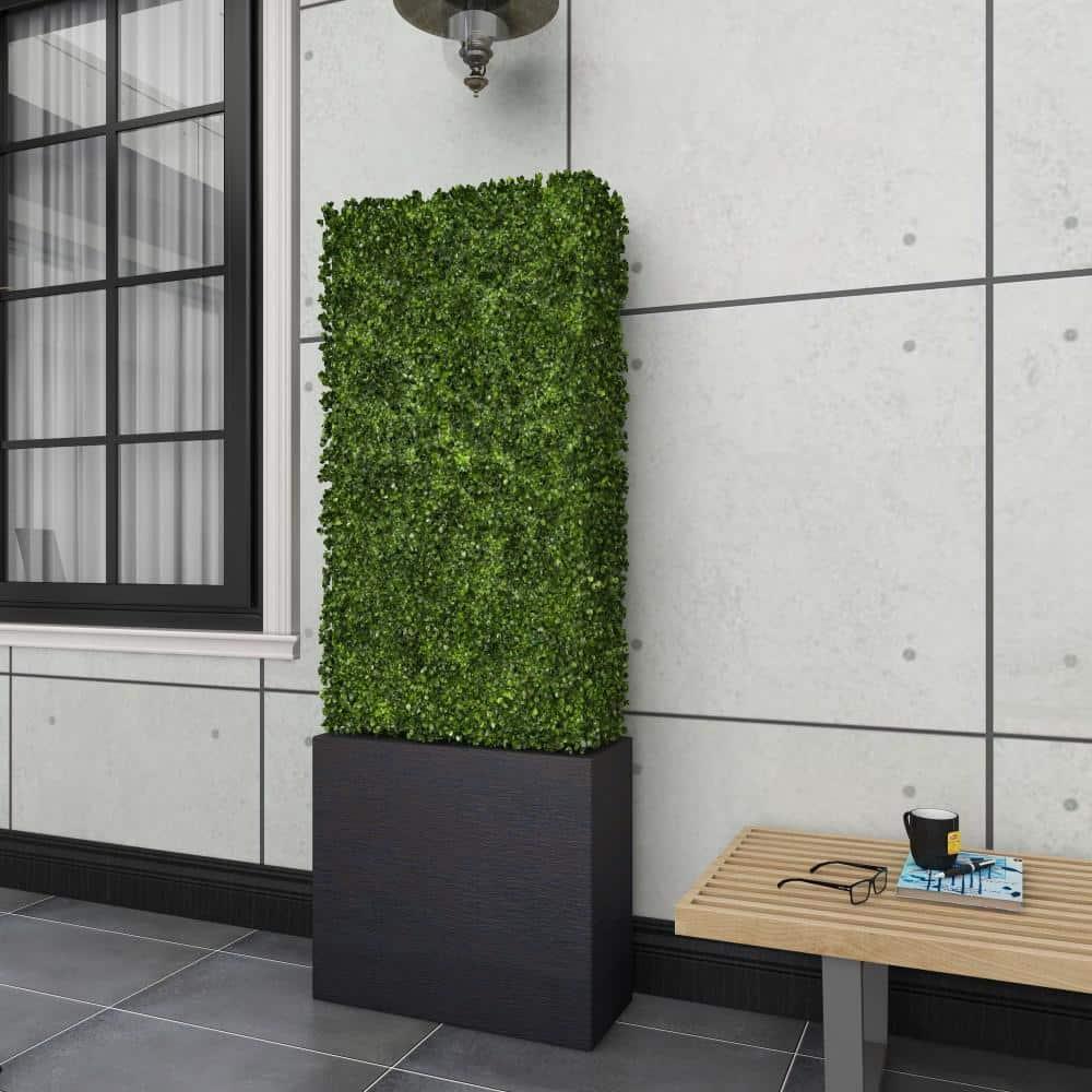 DecMode Green Plastic Contemporary Artificial Boxwood Hedge Topiary with Black Planter Box 22" x 9" x 59"