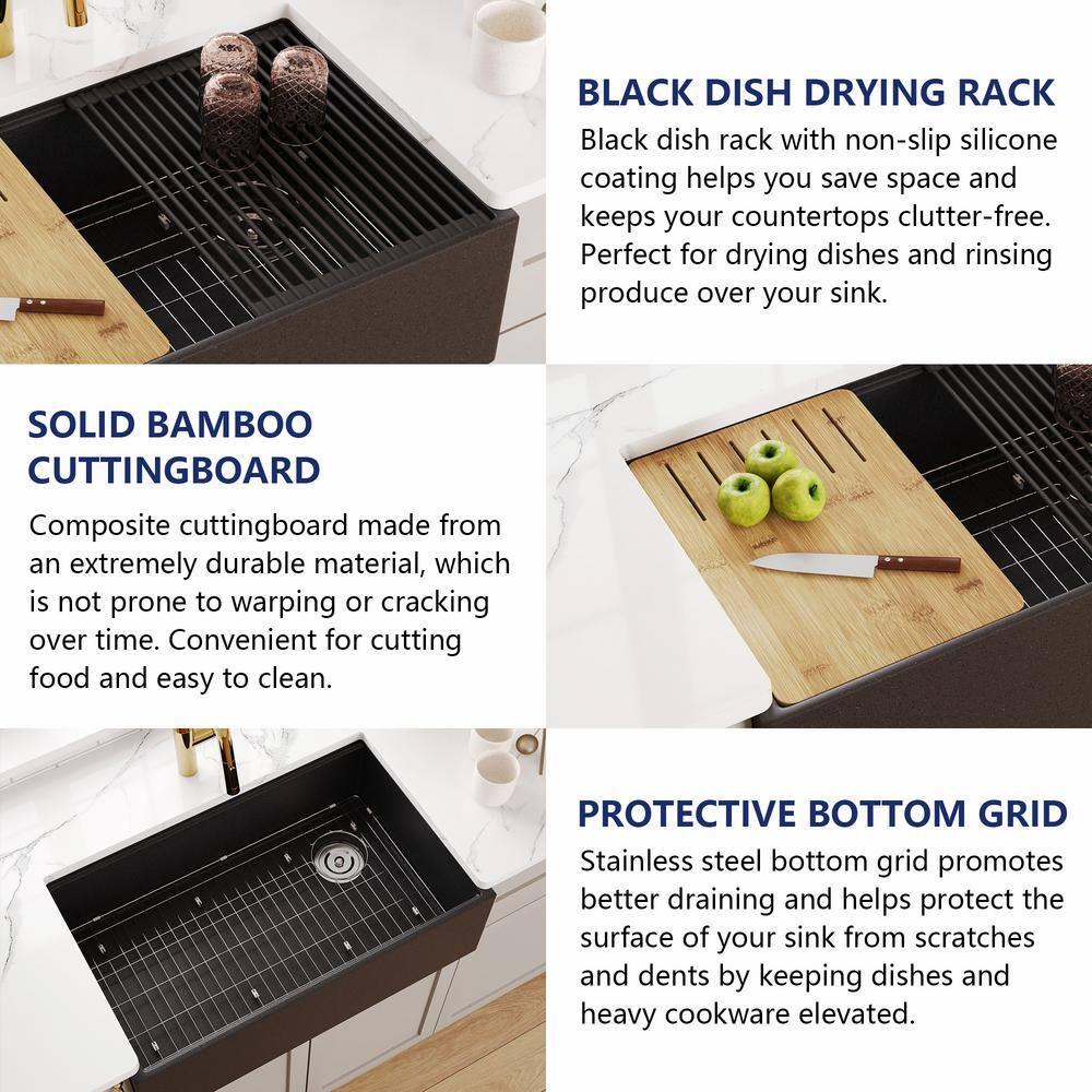 30-inch L Single Bowl Concrete Workstation Farmhouse Kitchen Sink Large Capacity Deep Dual Mount with Accessories