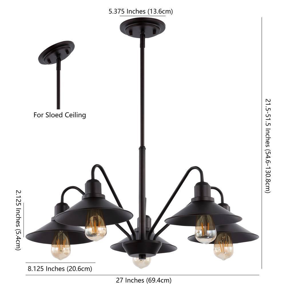Cole 27" 5-Light Metal Farmhouse Industrial LED Pendant, Oil Rubbed Bronze