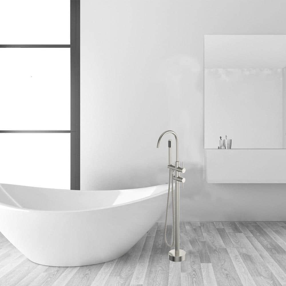 Double Handle Floor Mounted Freestanding Tub Filler With Handshower