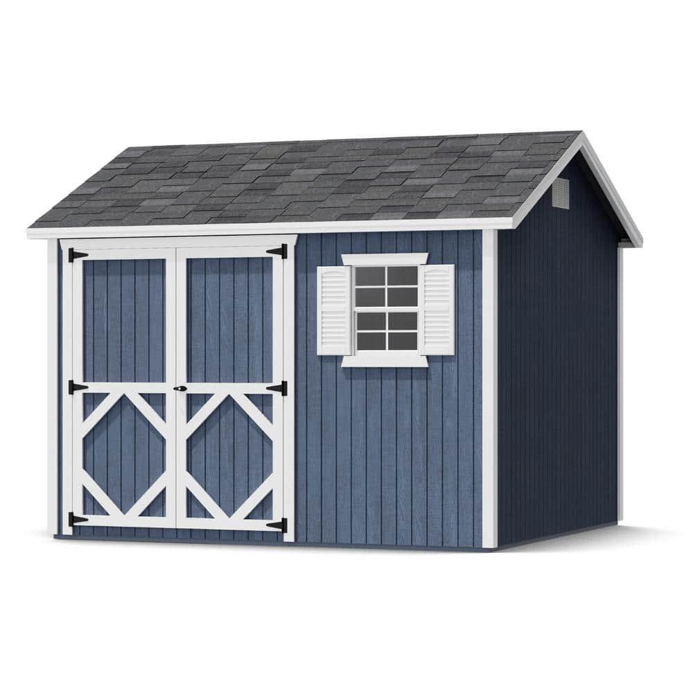 Classic Blue and White 10' x 10' Wooden Storage Shed Kit with Windows