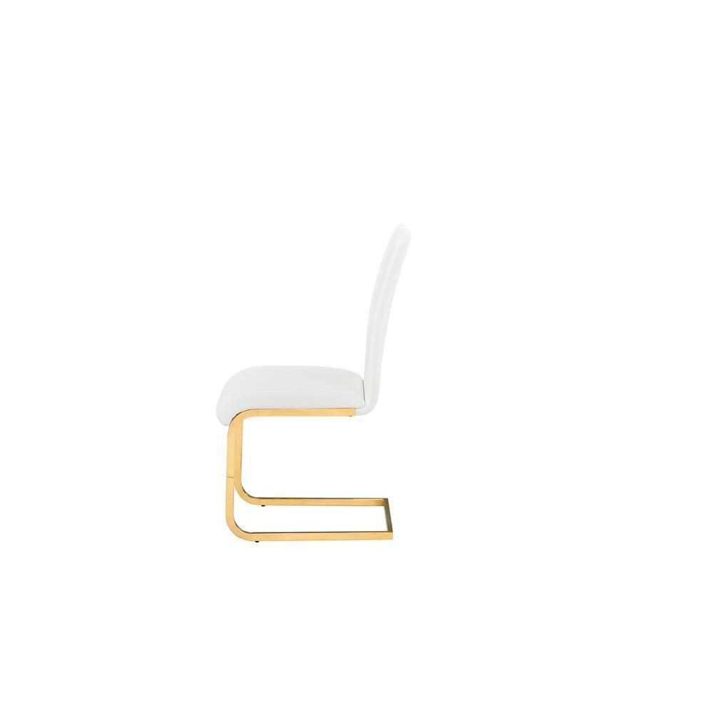 Alison Faux Leather Chrome Dining Side Chair in White/Gold (Set of 2)