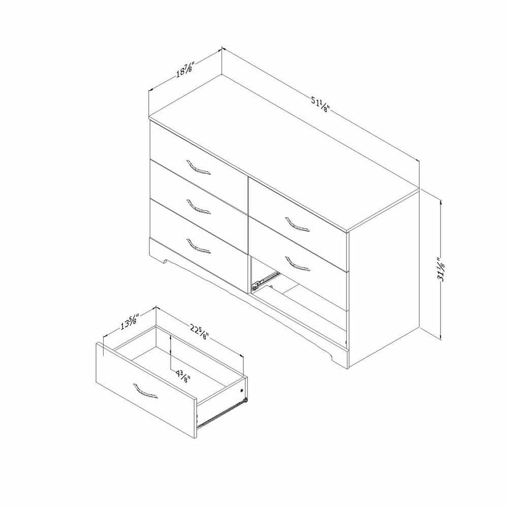 South Shore Maddox 6 Drawer Dresser in Pure White Finish