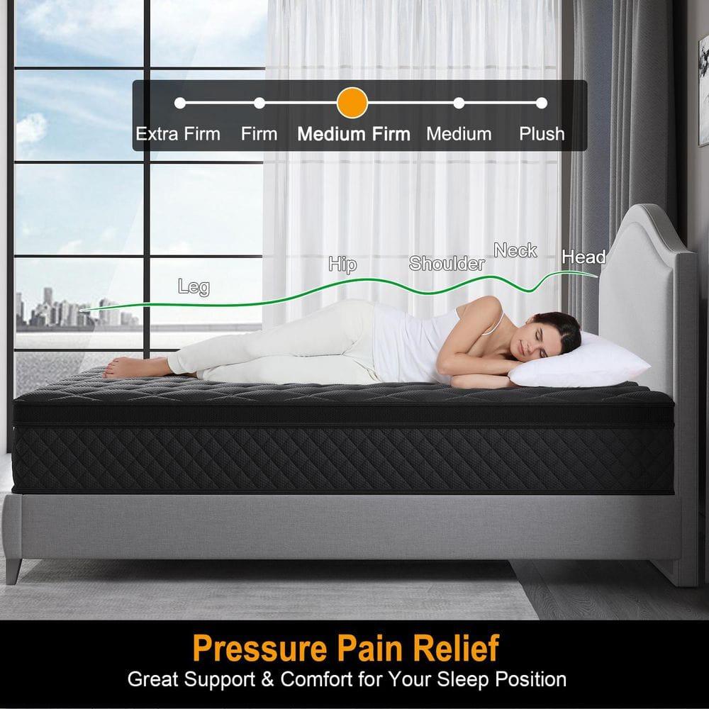 Queen Mattress, Hybrid Mattresses 10 Inch Euro Top Medium Firm for Back & Lumbar Support, 100 Night Trial, Individual Pocket Spring Bed for Motion Isolation & Pressure Relief Black