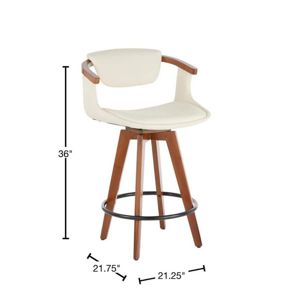 Oracle Mid-Century Modern Counter Height Barstool Cream - LumiSource: Swivel, Faux Leather, Bamboo Frame