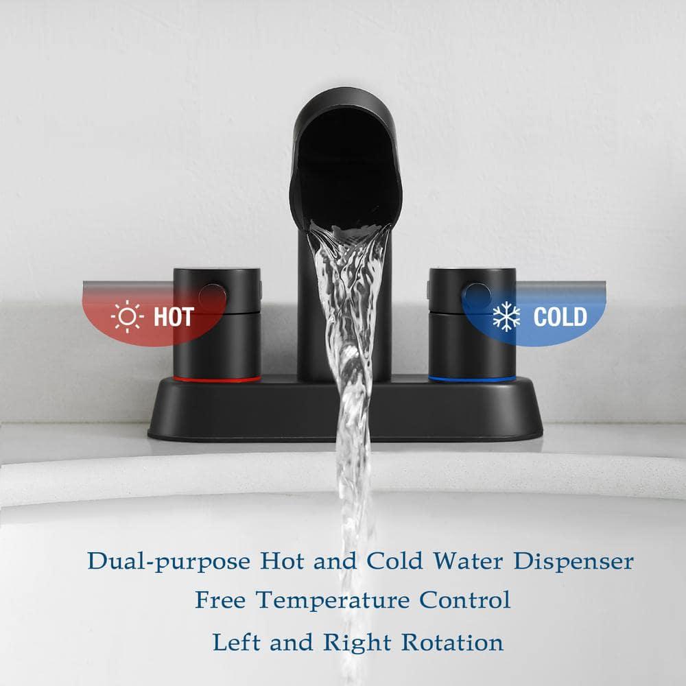 Qomolangma Waterfall Bathroom Faucets 2 or 3 Holes 2 Handles - Black Bathroom Sink Faucets Widespread with Pop Up Drain, Lavatory Mixer Tap with Deck Mount Plate for Bathroom Sink RV Vessel Basin