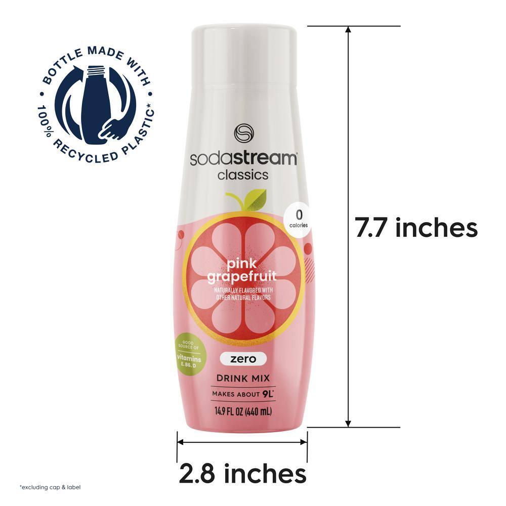 SodaStream Pink Grapefruit Zero Drink Mix 14.9 fl oz/4pk: Soda Streamer Flavor Syrup, Liquid Concentrate, Still, 440g