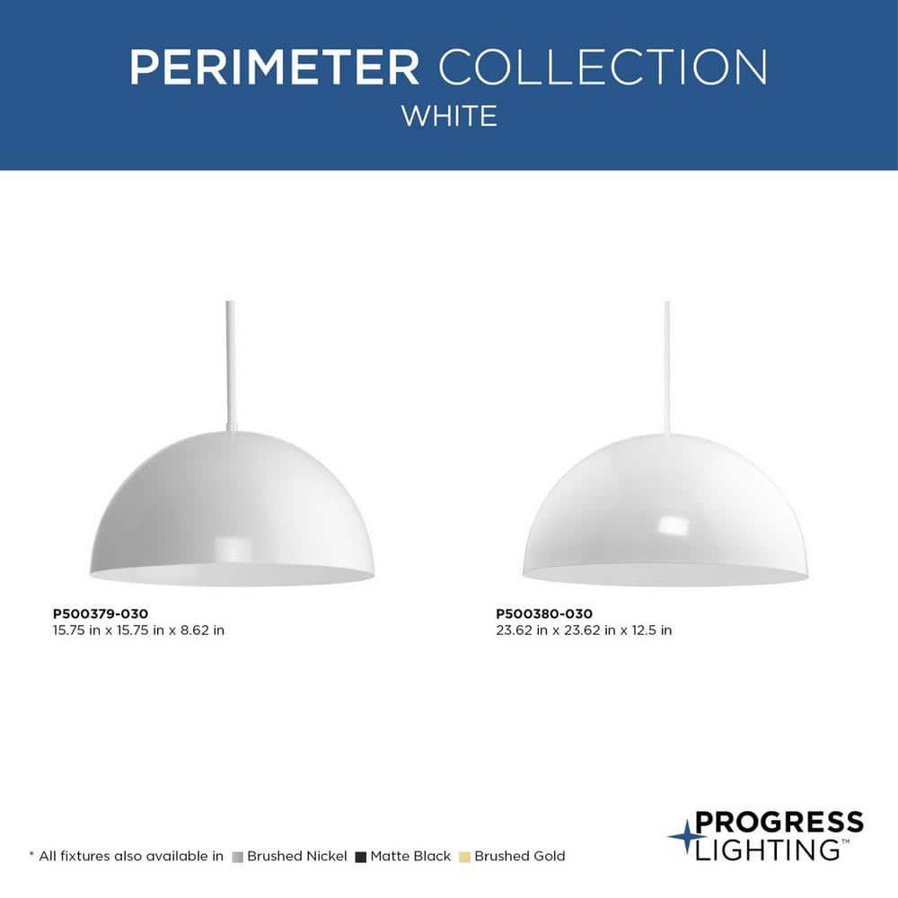 Progress Lighting, Perimeter, 1-Light Pendant, Brushed Nickel, White Interior Shade