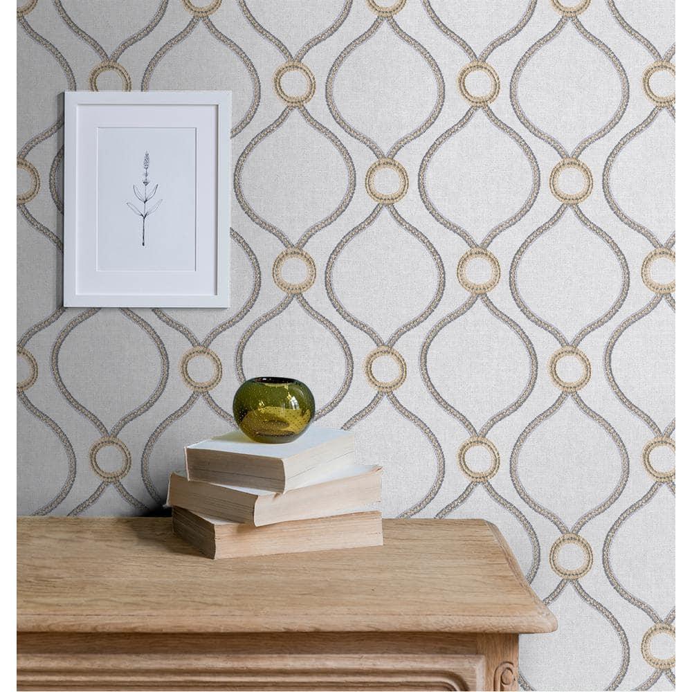 Surface Style - Peel and Stick Wallpaper, Geometric Wallpaper for Bedroom, Powder Room, Kitchen, Self Adhesive, Vinyl, 30.75 Sq Ft Coverage (Curveball Collection, Platinum)