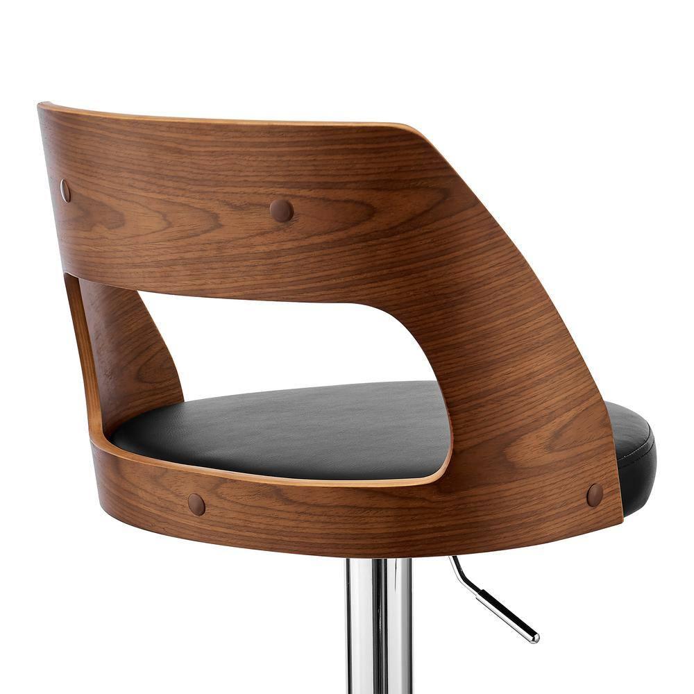 44 x 19 x 19 in. Paulo Adjustable Swivel Faux Leather & Walnut Wood Bar Stool with Base, Black & Chrome