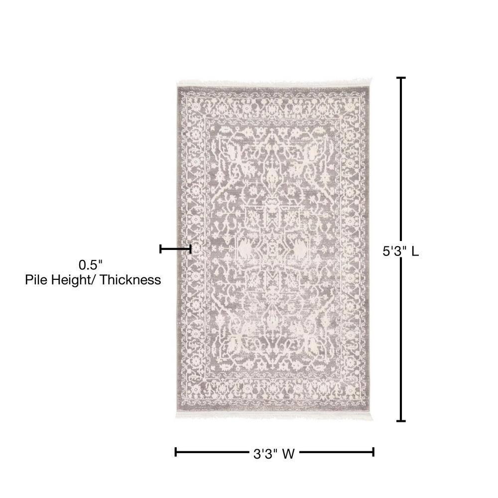 Unique Loom New Classical Collection Area Rug - Olympia (3' 3" x 5' 3" Rectangle Light Gray/Ivory)