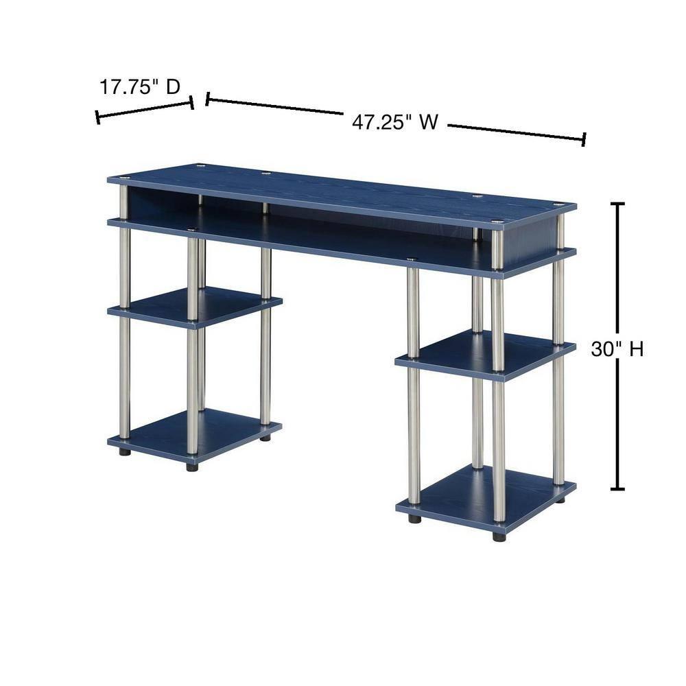 Convenience Concepts Designs2Go 30 inches Tall No Tools Desk with Shelves, Cobalt Blue, Adults