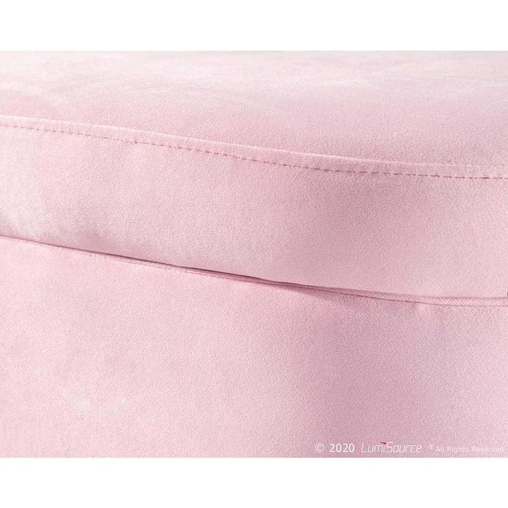 48" Chloe Contemporary Upholstered Storage Bench Gold/Blush Pink - LumiSource: Velvet, Flip-Top Lid, Metal Base