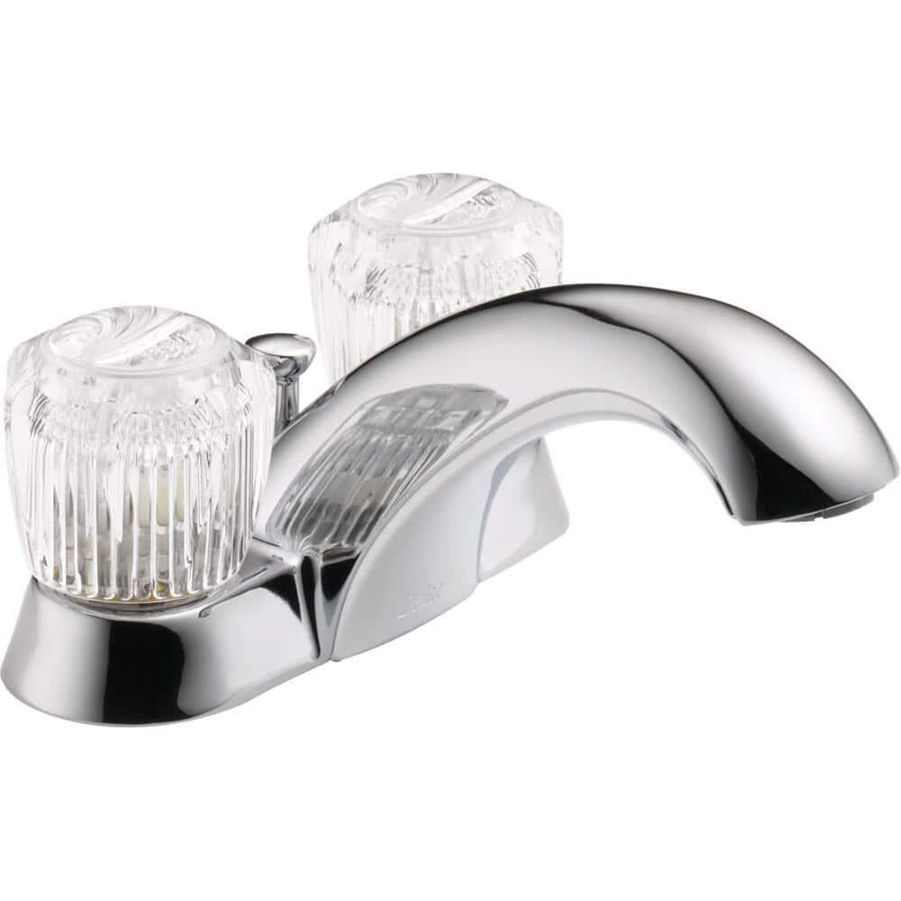 Classic Centerset Bathroom Faucet with Clear Knob Handles Metal Pop-Up Drain