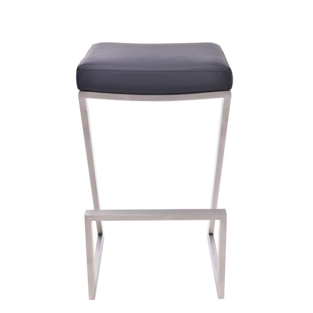 Armen Living Atlantis Backless Faux Leather and Brushed Stainless Steel Bar Stool
