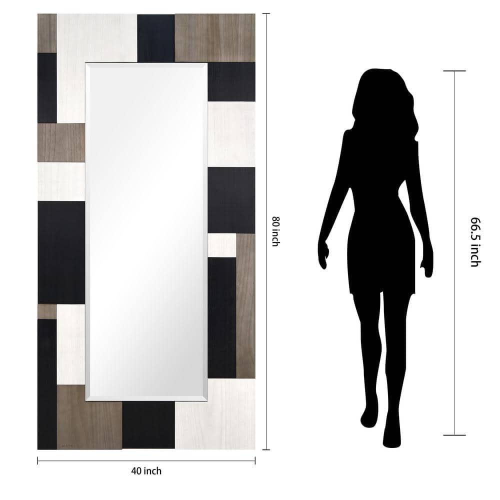 Empire Art Direct "Geometric Blocks" Hand Made Solid Paulownia Wood Beveled Leaner Mirror size 80" x 40"